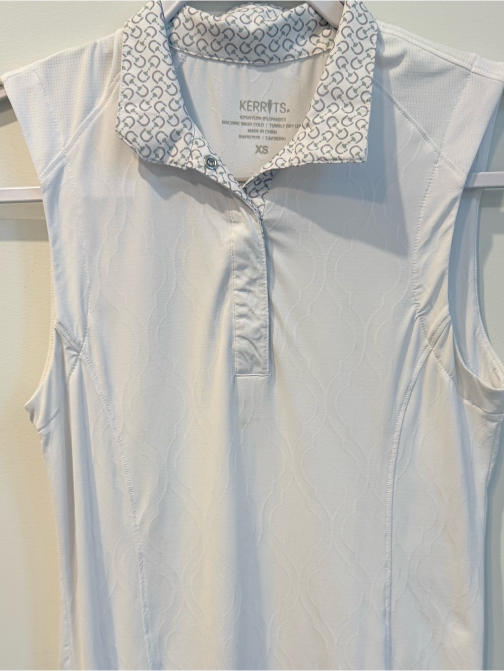 Kerrits White Sleeveless Polo with Patterned Collar
